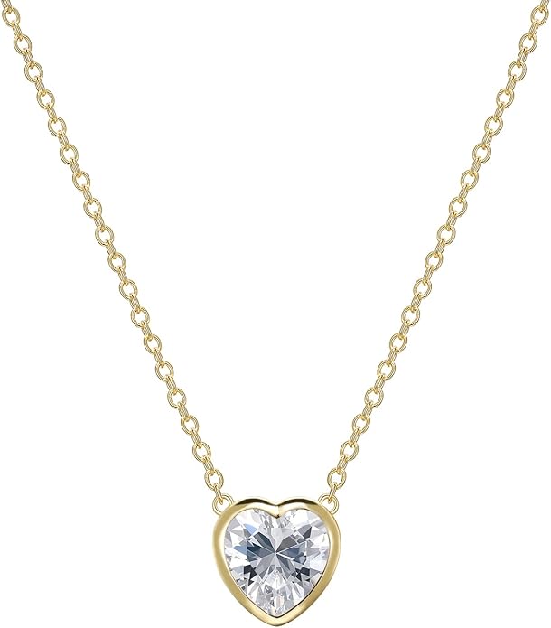 MISS MIMI Solitaire Cubic Zirconia Necklace for Women, 1–3 CT Round,Heart,Princess Cut CZ Options, Bezel or Prong Set in 925 Sterling Silver, Adjustable 16–20" Minimalist Everyday Jewelry