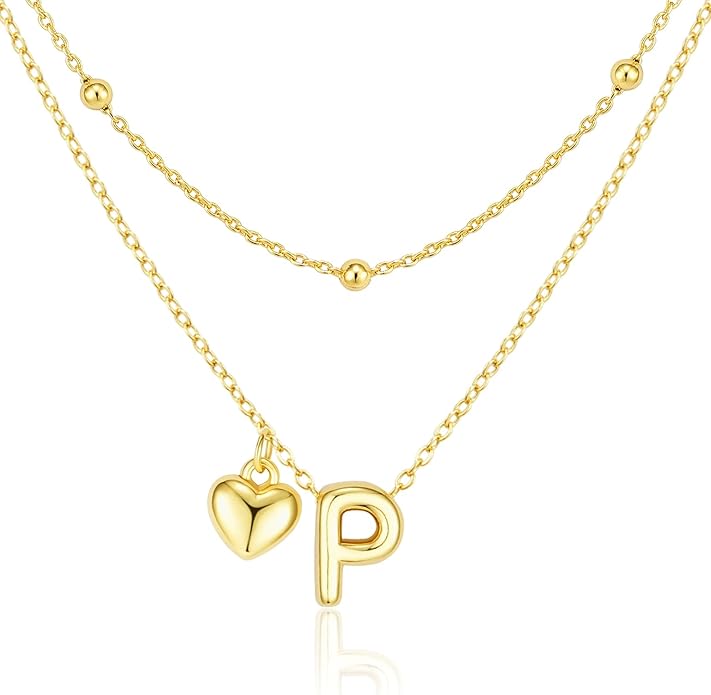 adoyi Valentines Day Gifts for Women Hers Dainty 14K Gold Plated Heart Initial Necklaces Layered Letter A-Z Pendant Necklace Stack Trendy Jewelry Birthday Valentines Day Gifts for Women Jewelry