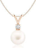 Angara Freshwater Pearl Pendant for Women | Freshwater Pearl V-Bale Pendant in 14K Solid Gold/Platinum With 18" Chain | June Birthday, Anniversary, Gemstone Jewelry Gift