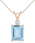 Angara Natural Aquamarine Solitaire Pendant for Women | Emerald-Cut Aquamarine Pendant with Diamond in 14K Solid Gold/Silver/Platinum With 18" Chain | March Birthday, Gemstone Jewelry Gift