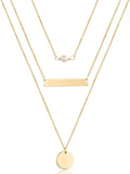 Turandoss Dainty Layered Choker Necklace, Handmade Y Pendant Necklace Multilayer Bar Disc Necklace Adjustable Layering Choker Necklaces for Women