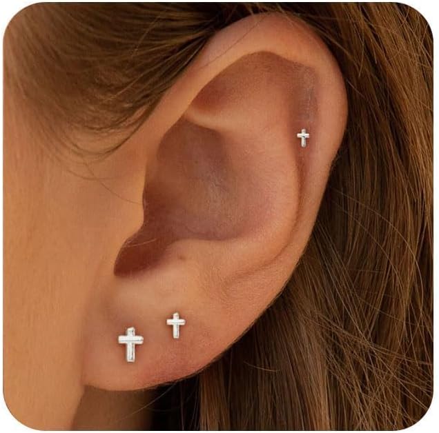 VRIUA 20G Tiny Flat Back Earrings for Women - 14K Gold/Silver Plated Small Flat Back Stud Earrings Hypoallergenic Cartilage Helix Piercing Jewelry