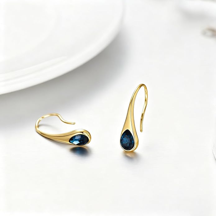 925 Sterling Silver Small Pear-Shaped Modern Style Hook Earrings with Crystals from Austria