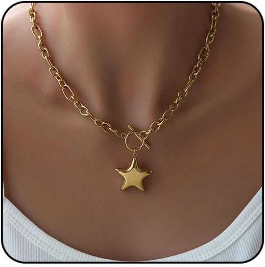Large Star Necklace Chunky Gold Necklace for Women Trendy Silver Big Statement Necklaces Bold Thick Paperclip Necklaces OT Toggle Chunky Jewelry Holiday Christmas Jewelry Gifts Stocking Stuffers