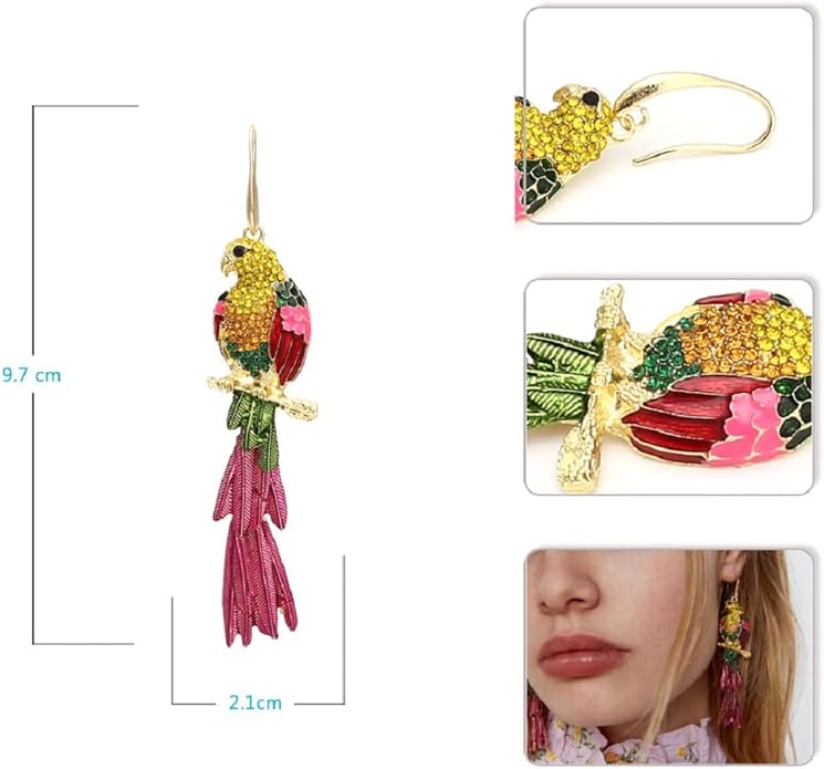 Parrot Earrings for Women, Cute Bird Parrot Tassel Earrings for Womens, Rainbow Parrot Branch Dangle Earrings Hypoallergenic