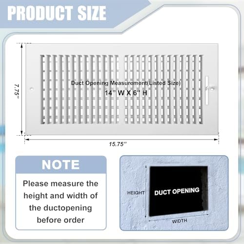 4 Pcs Air Ceiling Vent Cover Grille 14"W x 6"H Duct Opening Size, 2 Way Steel - Image 2