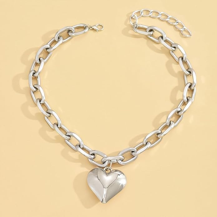 Chunky Gold Heart Necklace for Women,Y2K Big Heart Statement Necklace Long Puffy Hearts Chain Charm Necklaces Trendy Jewerly