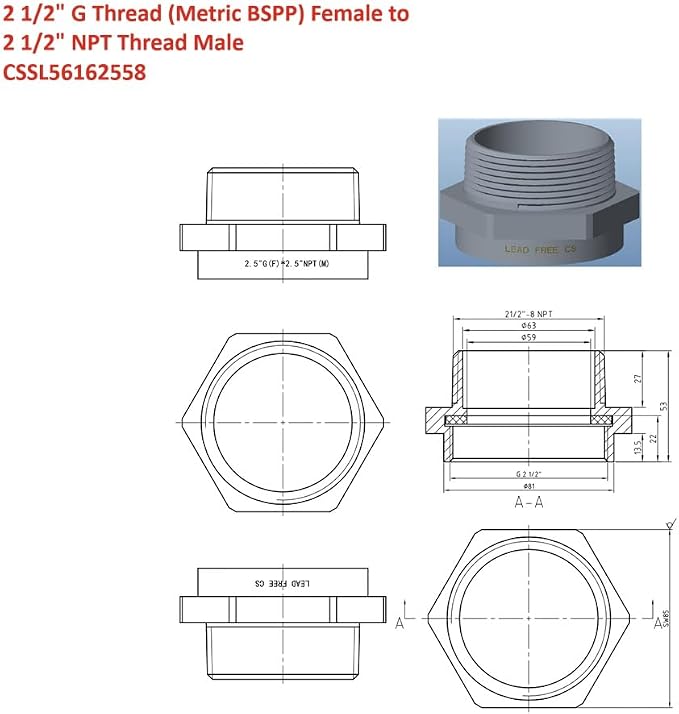 G Thread Female to NPT Thread Male Pipe Fitting Adapter - Image 2