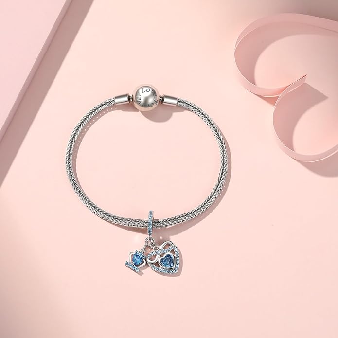 Birthstone Charms for Pandora Charms Bracelets - 925 Sterling Silver Infinity Heart Dangle Charm fit Bracelet and Necklace Birthday Jewelry Gifts For Women