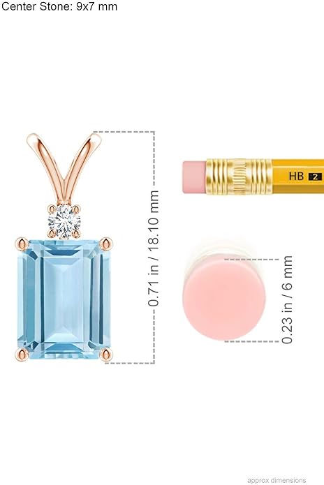 Angara Natural Aquamarine Solitaire Pendant for Women | Emerald-Cut Aquamarine Pendant with Diamond in 14K Solid Gold/Silver/Platinum With 18" Chain | March Birthday, Gemstone Jewelry Gift