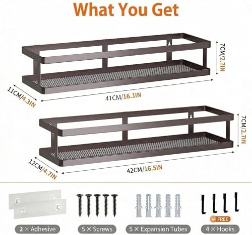 PUSDON 2-Pack 16.5" Extra Long Slim Shower Caddy, Adhesive Wall Mount Bathroom - Image 2