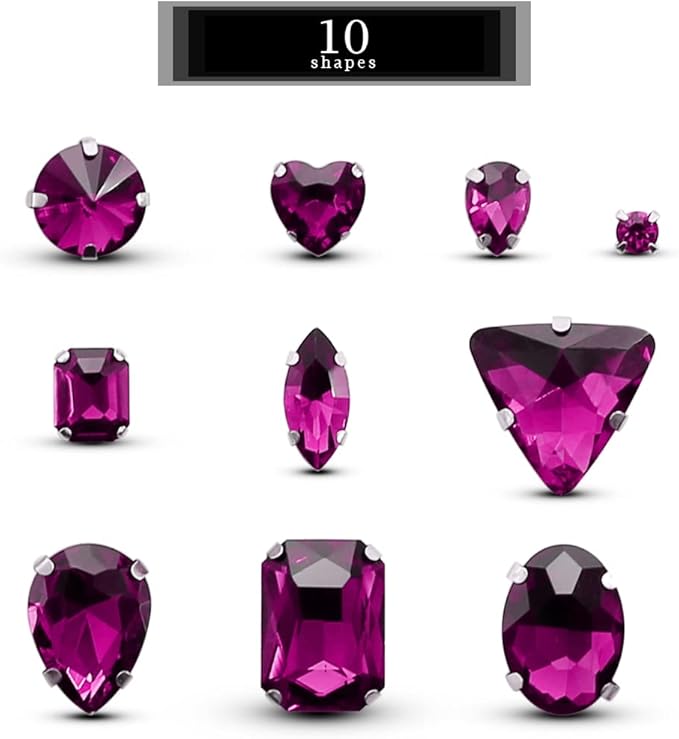 TANOSII Sew on Rhinestones 100 PCS Mixed Shapes Glass Rhinestones Sew on Crystal Gems Mental Flatback with Silver Claw for Jewelry Crafts Clothes Shoes Costume Garment Rose Red