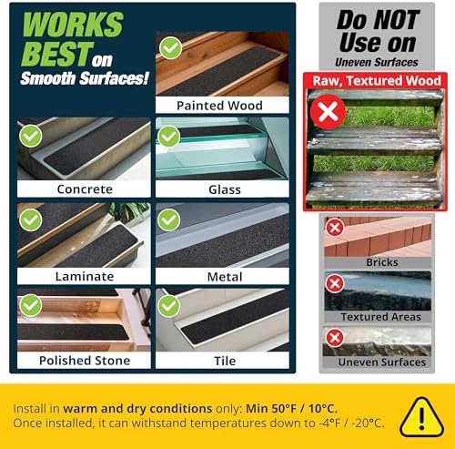 Outdoor Stair Treads Non-Slip 30" x 6" 12-Pack Waterproof 80-Grit Grip Tape - Image 4