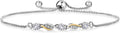 Gem Stone King 3-Stone Adjustable Bracelet for Women | 925 Silver and 10K Yellow Gold | Gemstone Birthstone and Lab Grown Diamond | Round 3MM | Two-Tone Adjustable Tennis Bracelet Up to 9 Inch