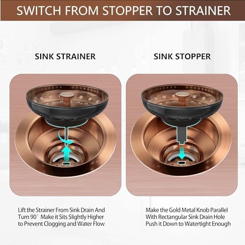 Kitchen Sink Drain Copper 3-1/2 Inch Stainless Steel Kitchen Drain Strainer - Image 3