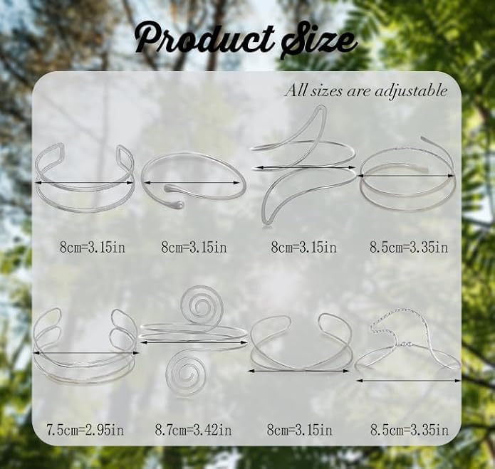 8PCS Upper Arm Cuff Bracelets for Women Gold Silver Arm Band Cuff Bangle Bracelet Adjustable Minimalist Coil Armband Armlet Set