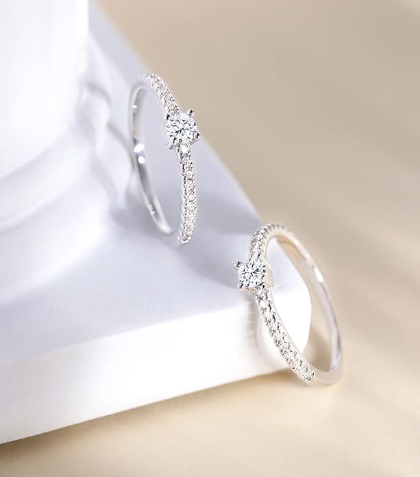 TIGRADE 1.5mm Women Eternity Ring Round Cubic Zirconia Anniversary Ring CZ Pave Promise Wedding Band Size 3-12
