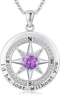 Compass Necklace for Women Wife Girlfriend Mom Daughter Gifts S925 Sterling Silver Jewelry For Anniversary Rose Gold Gifts For Birthday Christmas Mothers Valentines Day 12 Birthstones