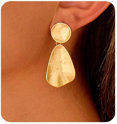 YUJIE Gold Plated Earrings for Women Geometric Chunky Dangle Earring Trendy Silvery Two-Tone Statement Jewelry