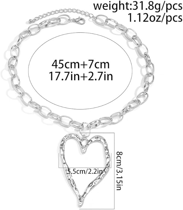 Chunky Gold Heart Necklace for Women,Y2K Big Heart Statement Necklace Long Puffy Hearts Chain Charm Necklaces Trendy Jewerly