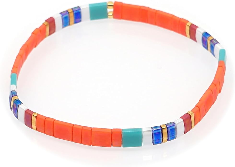 Sonateomber Tila Flat Beaded Stretch Bracelets for Women, Trendy Unique Colorful Square Beads Handmade Stack Bracelet Friendship Accessories Fashion Jewelry Gift