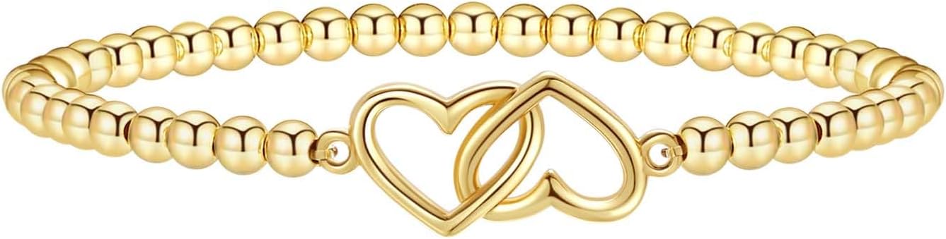 Valentines Day Gifts for Women Her - Beaded Stretch Handmade Ball Bracelets Cute Charm Bracelet Dainty Stackable Cross Heart Bow Wave CZ Jewelry Gifts Trendy Stuff