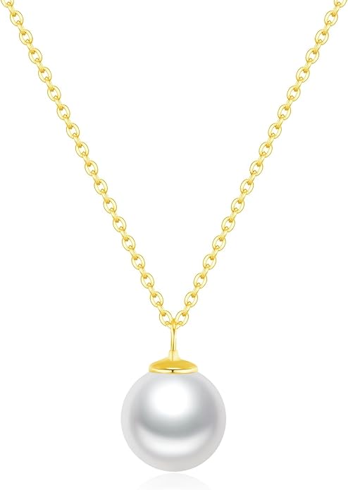 SUNFEEL 925 Sterling Silver Pearl Necklaces for women 14K Gold Plated 5A CZ 10MM/12MM Single Pearl Pendant Necklace Gifts for Her Mom Wife Girlfriend Engagement Wedding Birdal Christmas Trendy Jewelry