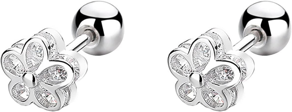 18K Gold Plated Sterling Silver Cubic Zirconia Screw Back Small Trendy Dainty Cute Flower Stud Earrings for Women with Jewelry Rose Box