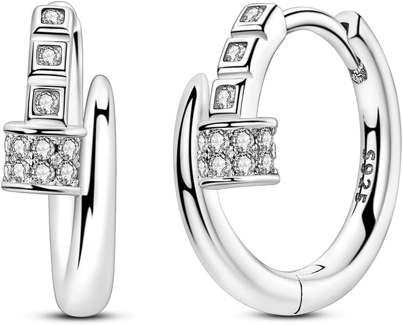Parmuz 925 Sterling Silver Huggie Hoop Earrings Butterfly Posts Thick Chunky Hoops for Women Small Tiny cuff Cubic Zirconia Snake Heart Earring