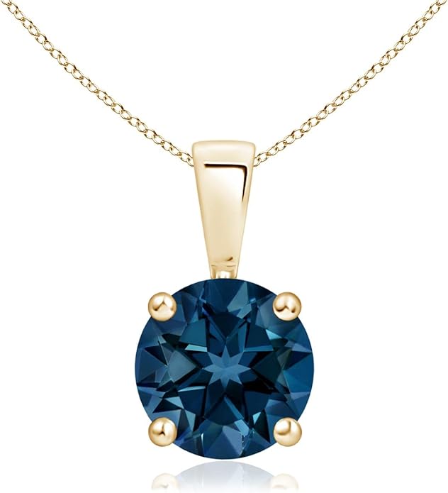 Angara Natural Blue Topaz Solitaire Pendant for Women | Classic Prong-Set Round Blue Topaz Pendant in 14K Solid Gold/Silver/Platinum With 18" Chain | December Birthday, Gemstone Jewelry Gift