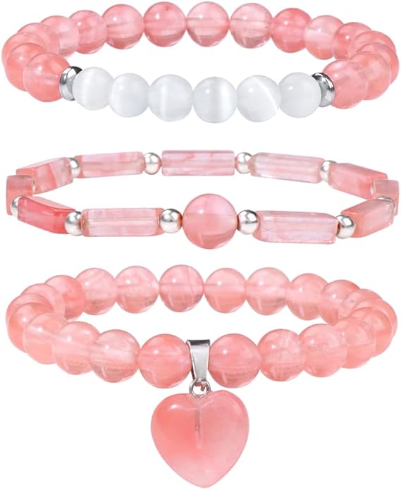 Healing Crystal Beaded Bracelets for Women,Natural Amethyst Gemstones Bracelet,Anxiety Stress Relief Heart Charm Bracelet Handmade purple Jewelry Gifts for Women