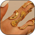 Chunky Rings For Women, Gold Silver Thumb Ring Asymmetrical Wavy Curve Ring Adjustable Non Tarnish Dainty Stainless Steel New Year Anniversary Birthday Jewelry Gift