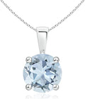 Angara Natural Aquamarine Solitaire Pendant for Women | Round Aquamarine Solitaire Pendant Necklace in 14K Solid Gold/Silver/Platinum With 18" Chain | March Birthday, Gemstone Jewelry Gift