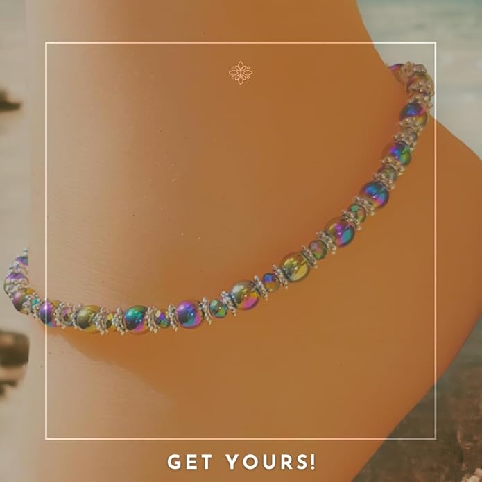 BESHEEK Rainbow Anklet Bracelet Hue Twisted Hematite and Round Artisan Beaded Anklet with Extension Handmade Hypoallergenic Beach Gala Wedding Style Jewelry