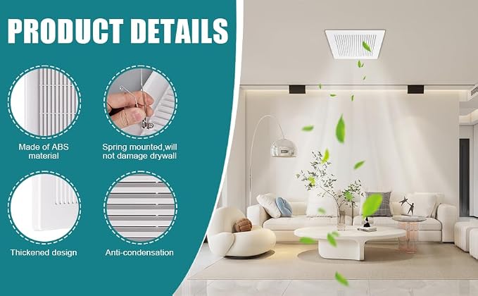 ( 3-Pack 9" BP90 Spring Bathroom Exhaust Fan Cover 9-1/4" x 9" Vent Cover - Image 9