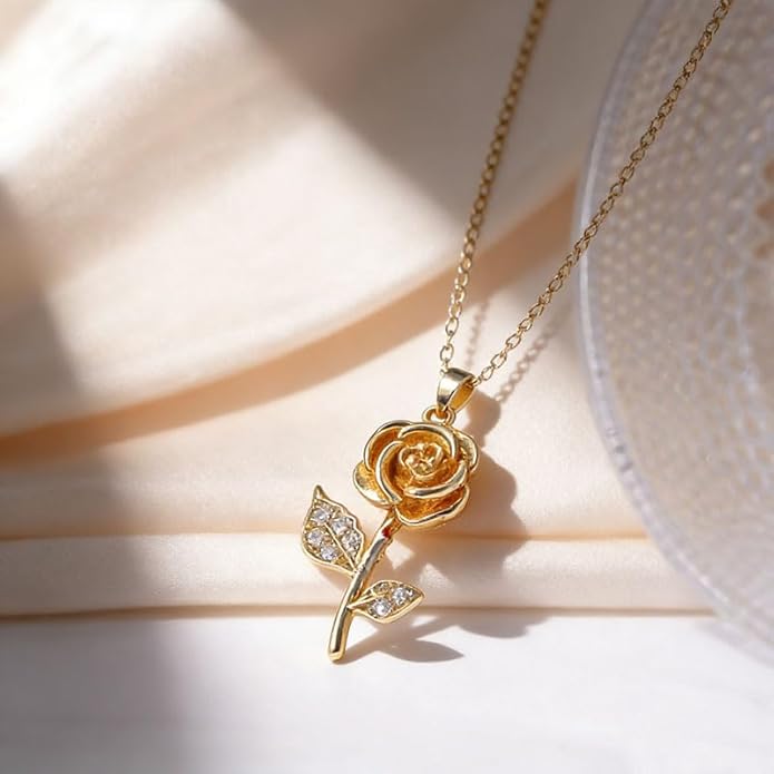 ONLYJUMP Rose Alloy Necklace for Women Heart Pendant Copper Zircon Light Luxury Fashion Jewelry Dainty Romantic Statement Necklace for Daily Wear Ideal Valentine's Day Anniversary Birthday Gift