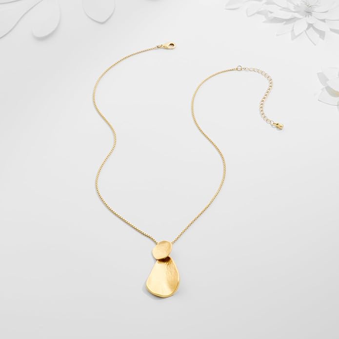 YUJIE Hammered Geometric Necklace Gold Plated Round & Teardrop Pendant Adjustable Chain Chic Elegant Jewelry