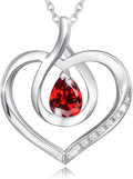 AGVANA Valentines Day Gifts Heart Birthstone Necklace for Women Sterling Silver Genuine or Created Gemstone Forever Love Pendant Necklace Fine Jewelry Anniversary Birthday Gifts for Women Mom Wife