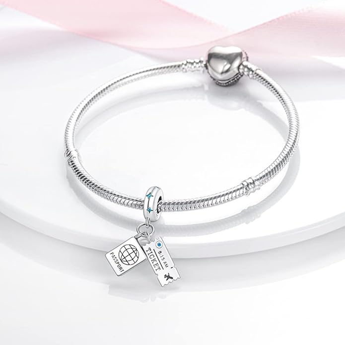 MULA 925 Sterling Silver Charms for Bracelets and Necklaces Family Letters Dangle Pendants Airplane Travel Beads Family Tree Jewelry Charms for Women