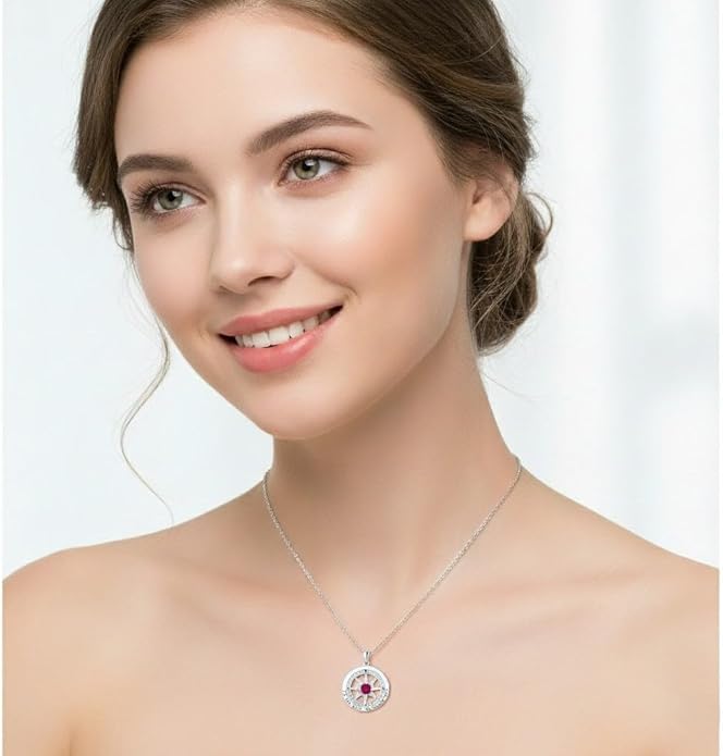 Compass Necklace for Women Wife Girlfriend Mom Daughter Gifts S925 Sterling Silver Jewelry For Anniversary Rose Gold Gifts For Birthday Christmas Mothers Valentines Day 12 Birthstones