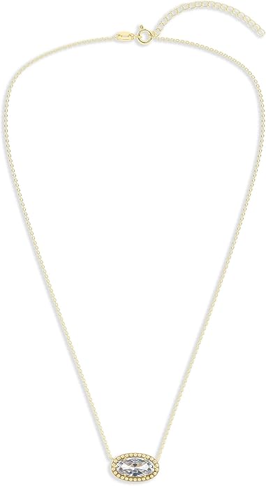 Belacqua Gemstone Necklace in 14K Gold Plated Sterling Silver, Oval Pendant Size 6 * 12mm, 15" Cable Chain with 2" Extender, Spring Ring Clasp, Dainty Birthstone Necklace for Women, Gift Box Included