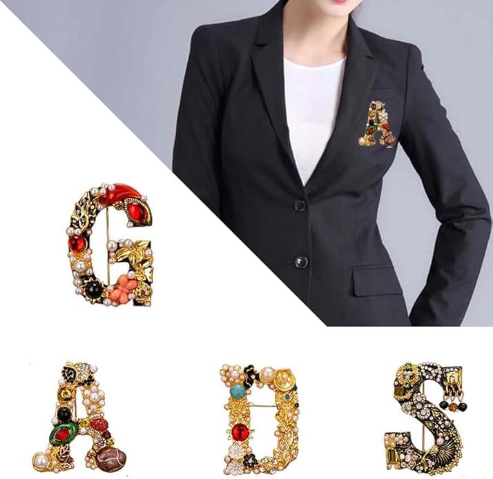 Crystal Pearl Initial Brooches Pins Gold Letter A-Z Lapel Pin Enamel Colorful Alphabet Letter Breastpin Pin Jewelry for Women Girls