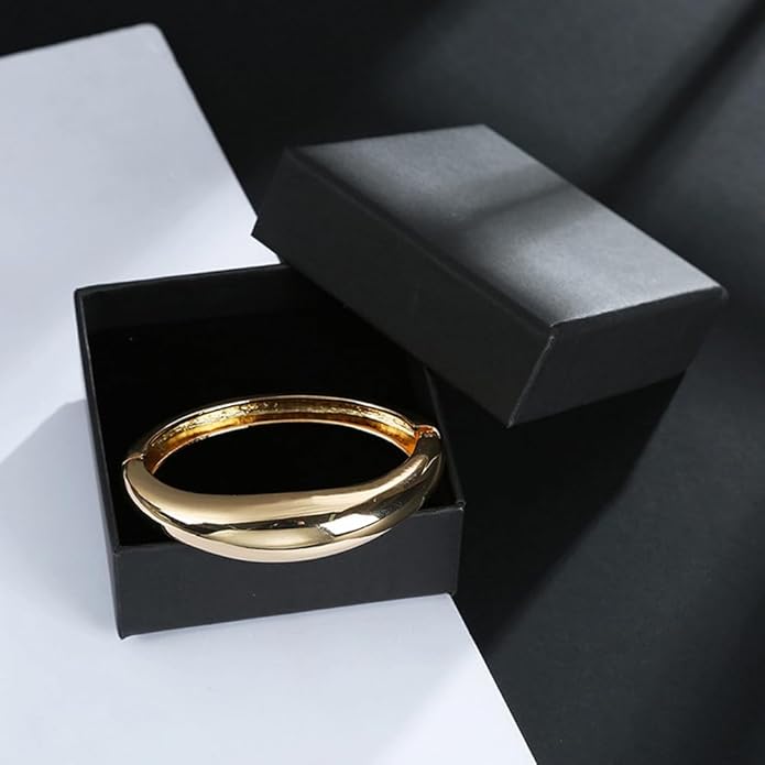 Golden Polished Chunky Twisted Hinged Waterdrop Bangle Bracelet for Women Spiraled Oval Bangle Bracelet