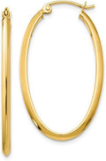 14K Gold Oval Hoop Earrings, (31-52mm) (2mm Tube)