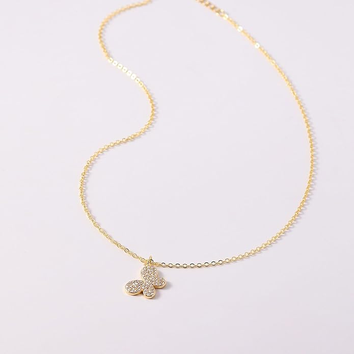 14K Gold Plated Dainty Pendant Butterfly Bead Boot Bee Baseball Flower Compass Airplane Heart Hummingbird Tree Necklace Simple Jewelry Gift for Women