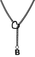 Black Heart Slip Chain Initial Necklaces for Women,Stainless Steel O-Ring Adjustable Lariat Heart Y-Necklace,Punk Gothic Cuban Collar Choker Necklace for women