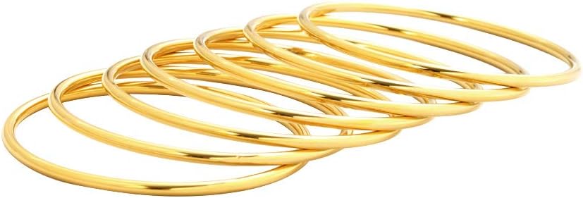 Edforce Stainless Steel Glossy Thin Round Bangle Bracelet Set for Women, Set of 7