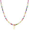 M MOOHAM Valentines Day Gifts for Kids Teen Girls - Colorful Initial Necklaces for Girls Women Kids, Beaded Pearl Choker Necklace for Women Trendy, Birthday Gifts Teenage Girl Teen Kid Jewelry