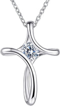 Cross Necklace for Women, 925 Sterling Silver Birthstone Necklace for Women with Diamond Sideways Cross Necklaces Birthstone Jewelry Birthday Gifts for Womens