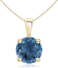Angara Natural Blue Topaz Solitaire Pendant for Women | Classic Prong-Set Round Blue Topaz Pendant in 14K Solid Gold/Silver/Platinum With 18" Chain | December Birthday, Gemstone Jewelry Gift